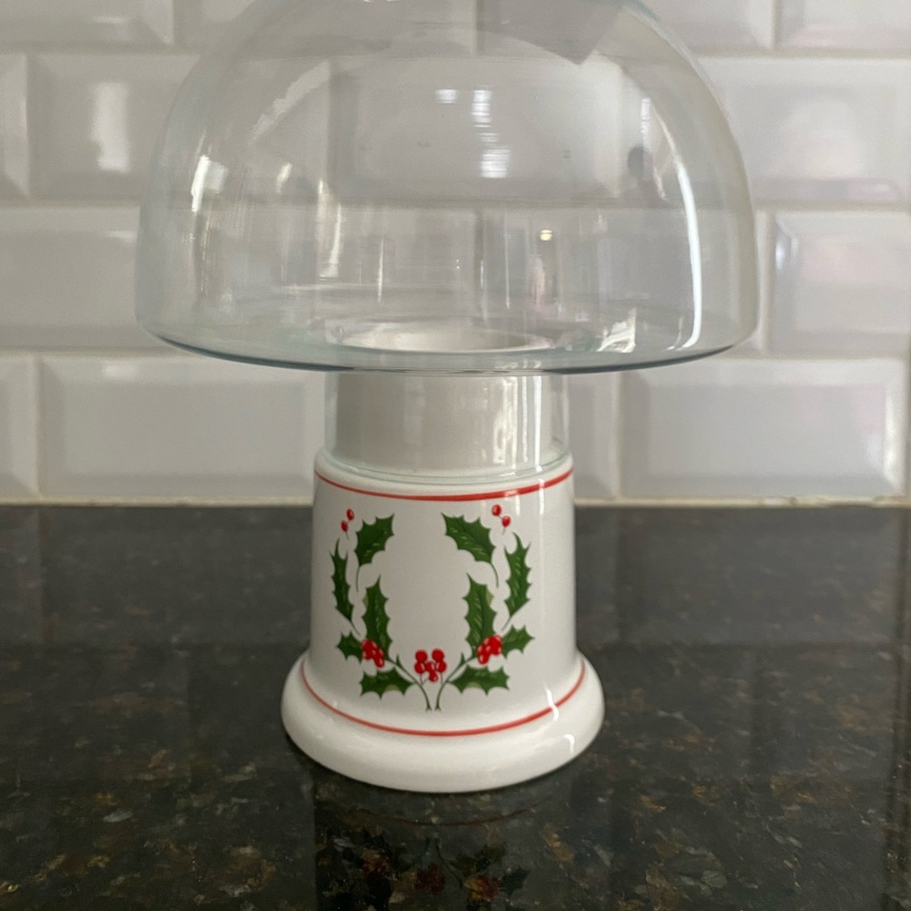 Vintage Holiday Candle Holder with Holly Design
